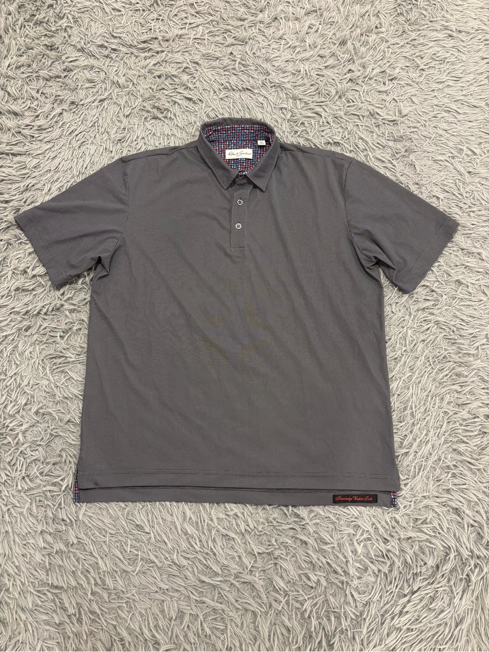 Robert Graham Men’s Medium Classic Fit Grey Polo Shirt Birdseye Performance Golf